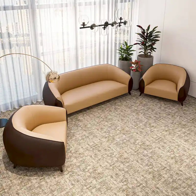 3-Piece Sofa Set Upholstered PU Leather with Solid Wood Frame and Steel Legs Opula Series by LeisureMod