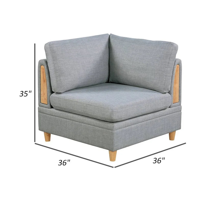 Gimy 37 Inch Modular Corner Sofa Chair, Light Gray Dorris Fabric, Wood