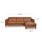 Hydeline Maui Top Grain Leather Sofa Chaise With Feather, Memory Foam and Springs