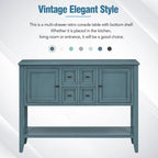 Vintage Console Table with Four Small Drawers and Bottom Shelf