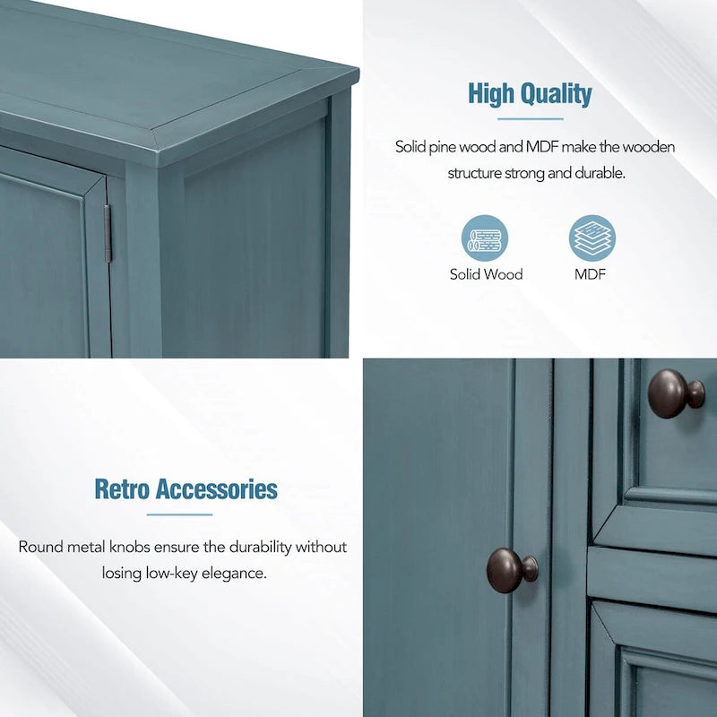 Vintage Console Table with Four Small Drawers and Bottom Shelf