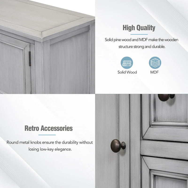 Vintage Console Table with Four Small Drawers and Bottom Shelf