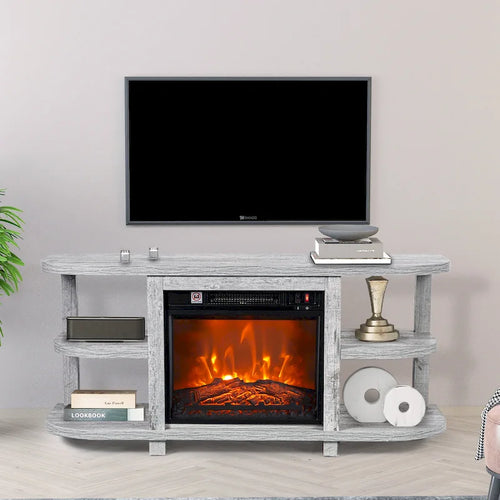 48 Modern Light Gray Fireplace TV Stands Console Table with Open Storage Shelves