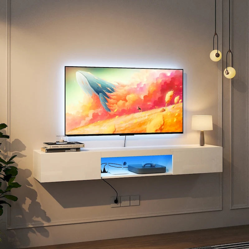 Wall Mounted Floating 65 TV Stand with 16 Color LEDs