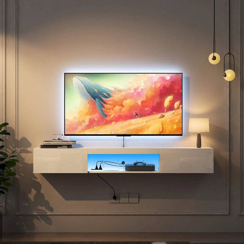 Wall Mounted Floating 65 TV Stand with 16 Color LEDs
