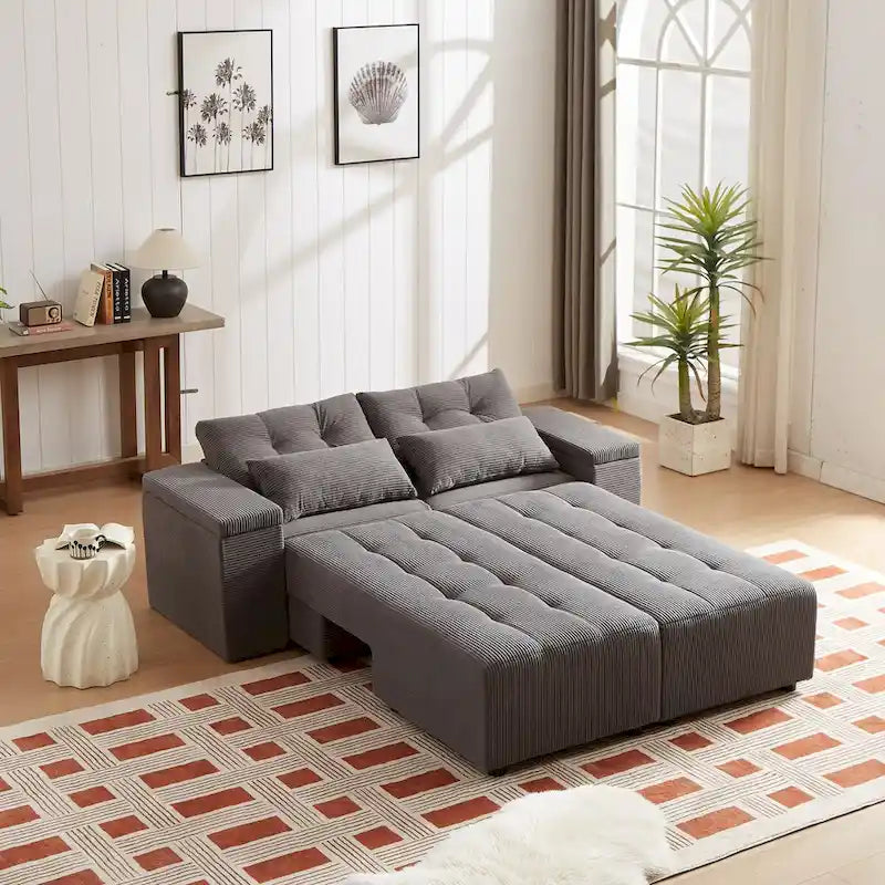 Modular Corduroy Sleeper Sofa & Sectional Set,Grey, 3-in-1 Design