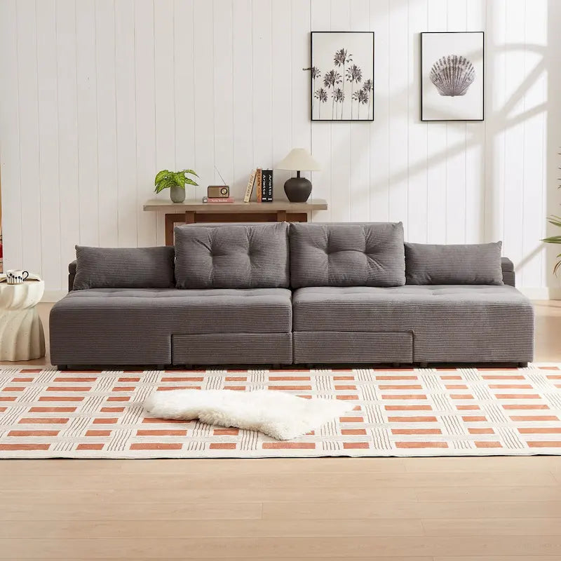 Modular Corduroy Sleeper Sofa & Sectional Set,Grey, 3-in-1 Design