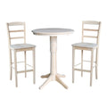 30 Round Top Pedestal Bar Height Table with 2 Madrid Stools - Unfinished - 3 Piece Set