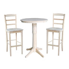 30 Round Top Pedestal Bar Height Table with 2 Madrid Stools - Unfinished - 3 Piece Set