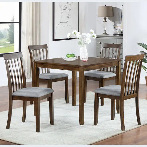 5 Piece Modern Dining Set, Square Wooden Dining Table with 4 Upholstered Chairs for Kitchen, Dining Room