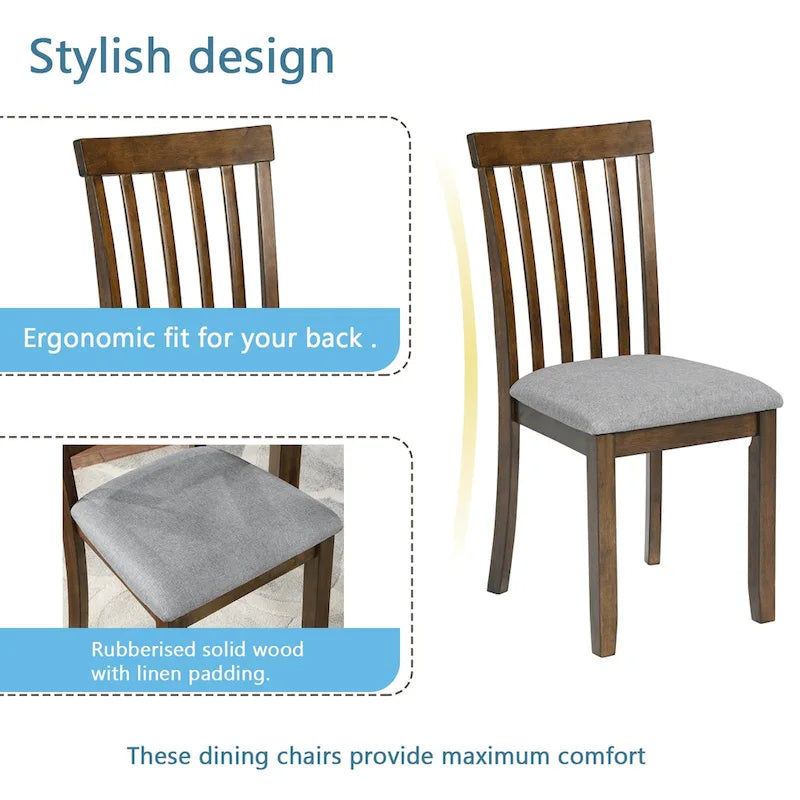 5 Piece Modern Dining Set, Square Wooden Dining Table with 4 Upholstered Chairs for Kitchen, Dining Room