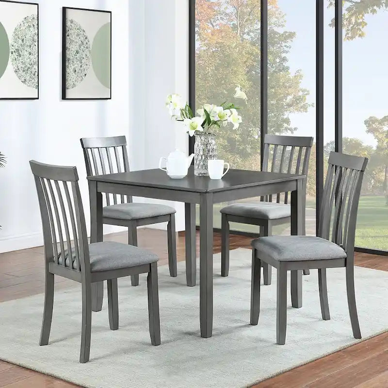 5 Piece Modern Dining Set, Square Wooden Dining Table with 4 Upholstered Chairs for Kitchen, Dining Room