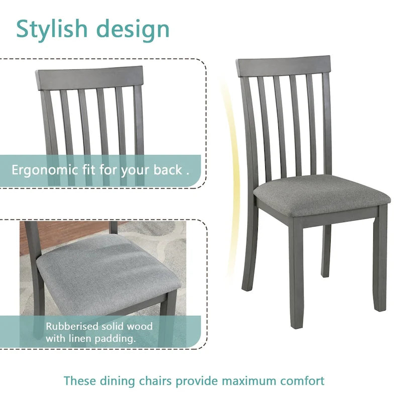 5 Piece Modern Dining Set, Square Wooden Dining Table with 4 Upholstered Chairs for Kitchen, Dining Room