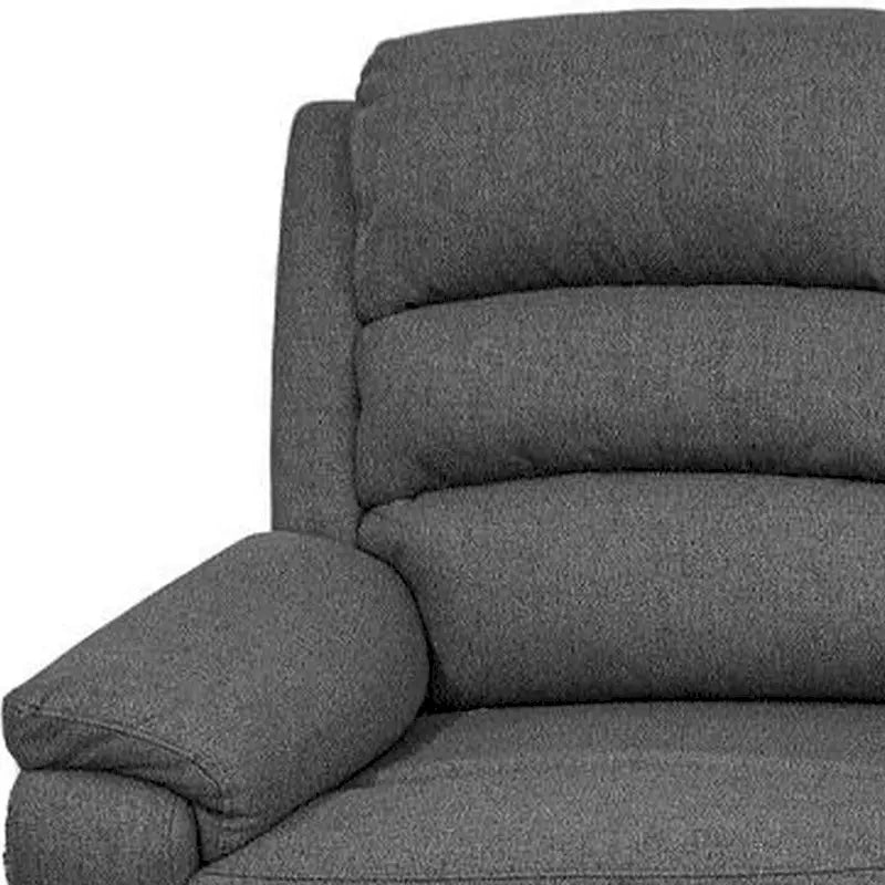Fery 74 Inch Manual Recliner Sofa, 3 Seater, Gray Burlap Upholstery, Wood