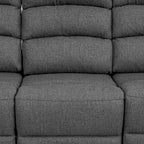 Fery 74 Inch Manual Recliner Sofa, 3 Seater, Gray Burlap Upholstery, Wood