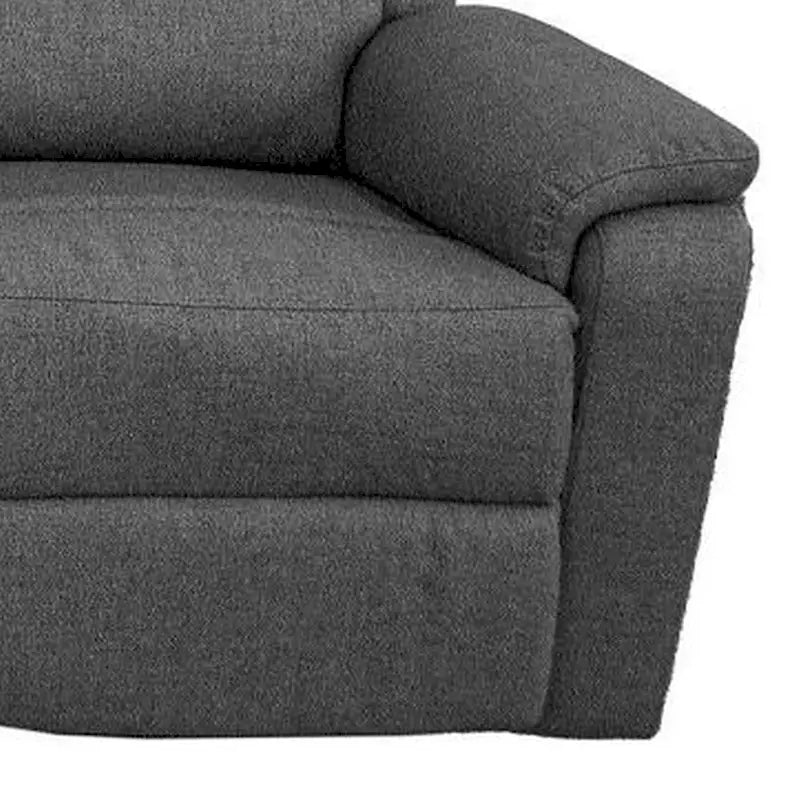Fery 74 Inch Manual Recliner Sofa, 3 Seater, Gray Burlap Upholstery, Wood