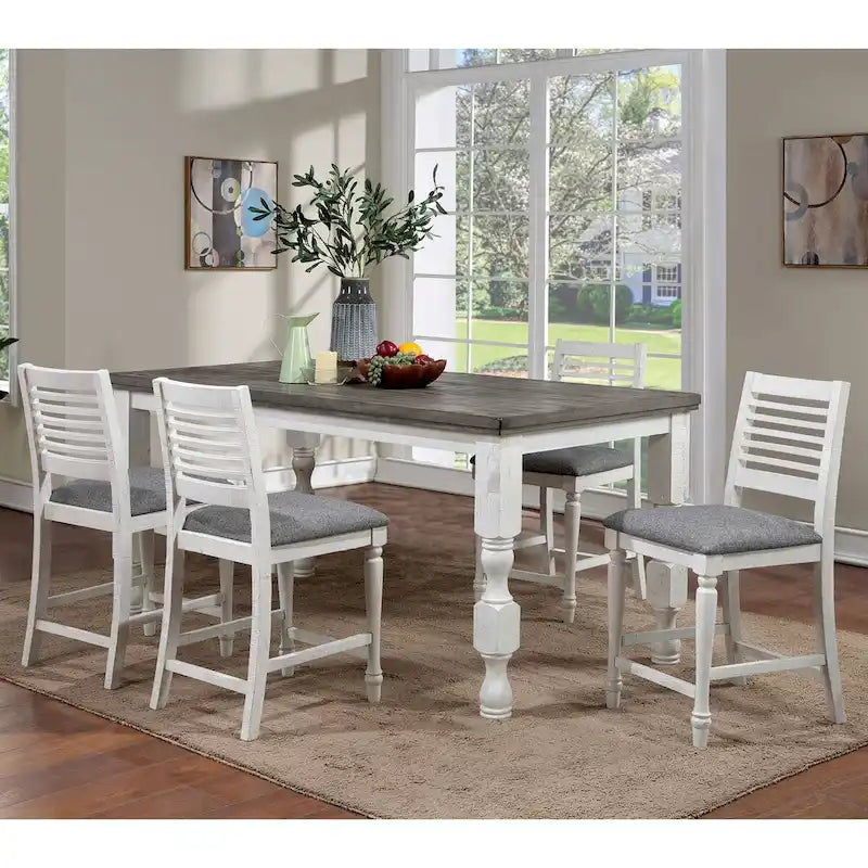 Ionessa Farmhouse Antique White Wood 5-Piece Counter Height Dining Set by Furniture of America