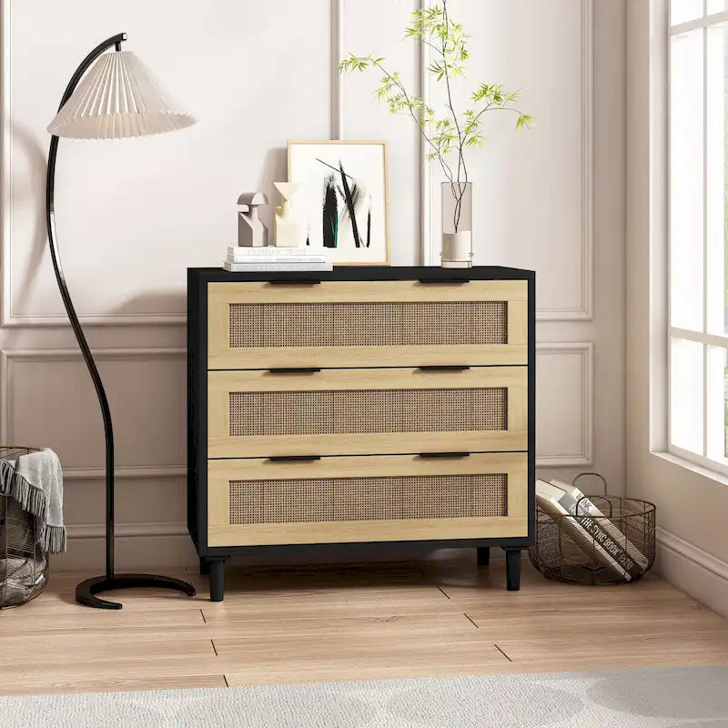 Rattan Storage Cabinet with Three Rattan Drawer