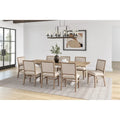 Modern Wood Rectangular Trestle Base Kitchen Dining Table and Eight Chairs, Brown