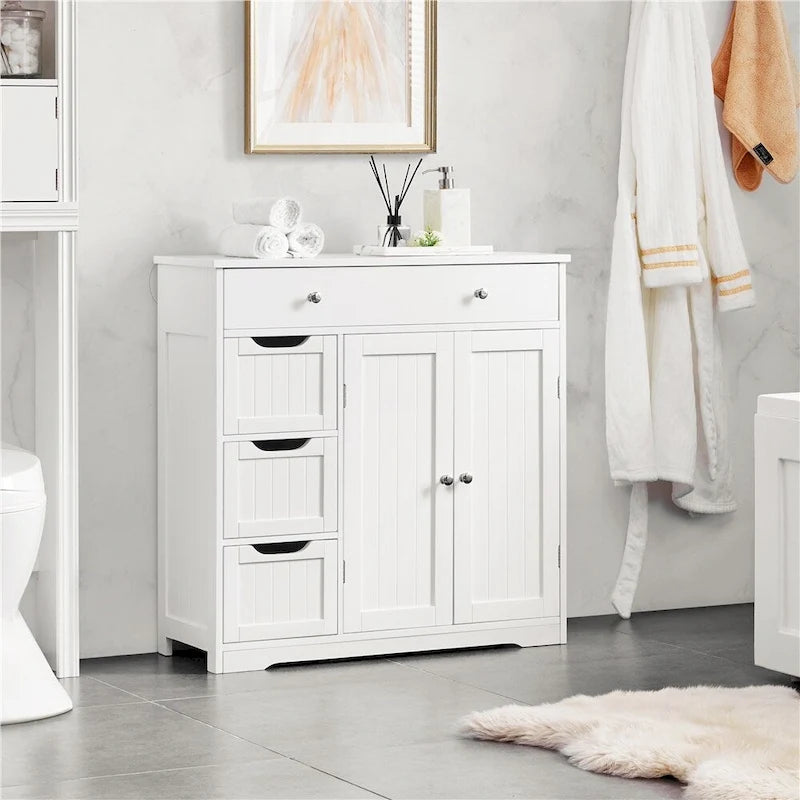 Yaheetech Bathroom Storage Cabinet Free-Standing Floor Cabinet With 4 Drawers and 2 Doors - N/A
