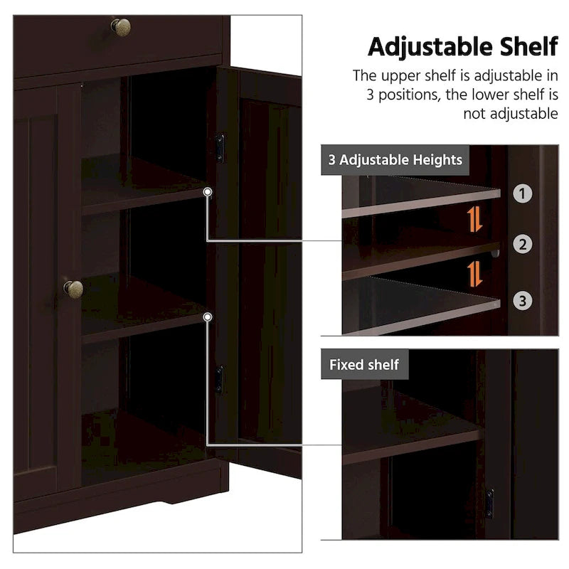 Yaheetech Bathroom Storage Cabinet Free-Standing Floor Cabinet With 4 Drawers and 2 Doors - N/A