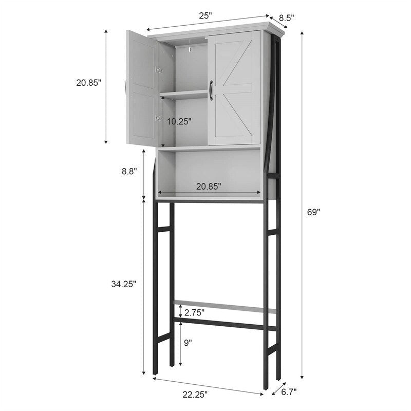 Over the Toilet Storage Cabinet - 8.5D x 25W x 69H