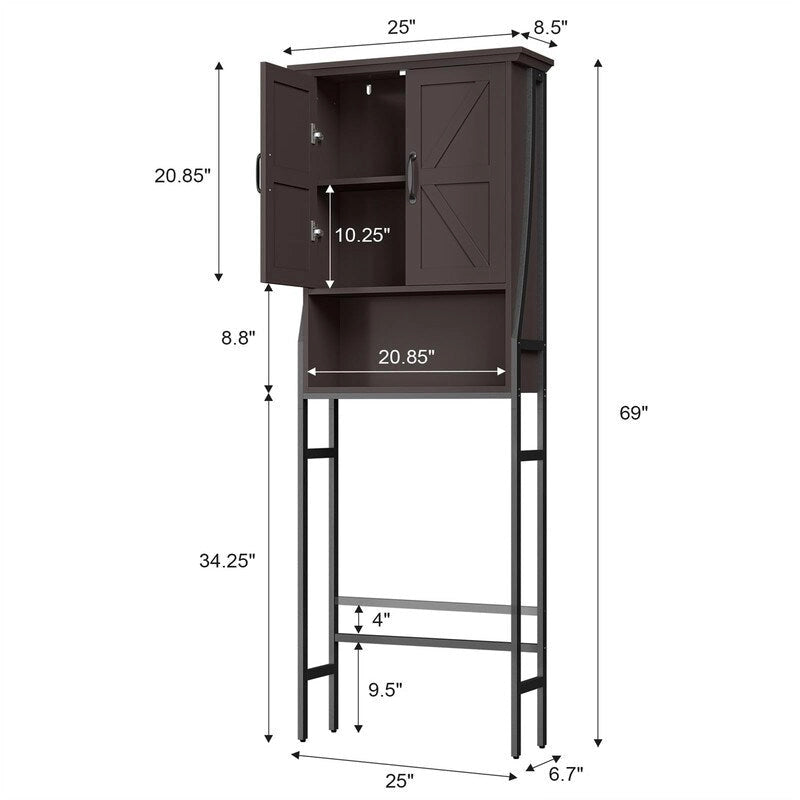 Over the Toilet Storage Cabinet - 8.5D x 25W x 69H