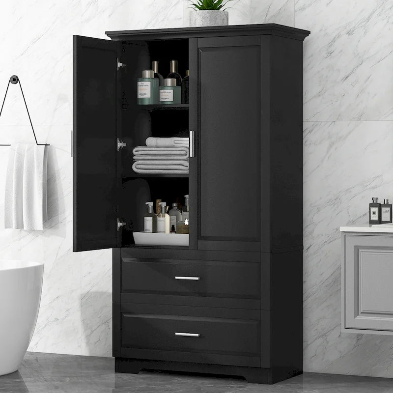 Tall Bathroom Storage Cabinet with 2 Doors, 2 Drawers & Adjustable Shelf