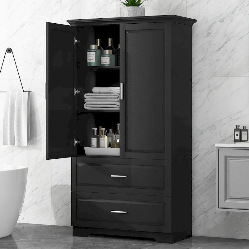 Tall Bathroom Storage Cabinet with 2 Doors, 2 Drawers & Adjustable Shelf