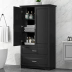 Tall Bathroom Storage Cabinet with 2 Doors, 2 Drawers & Adjustable Shelf