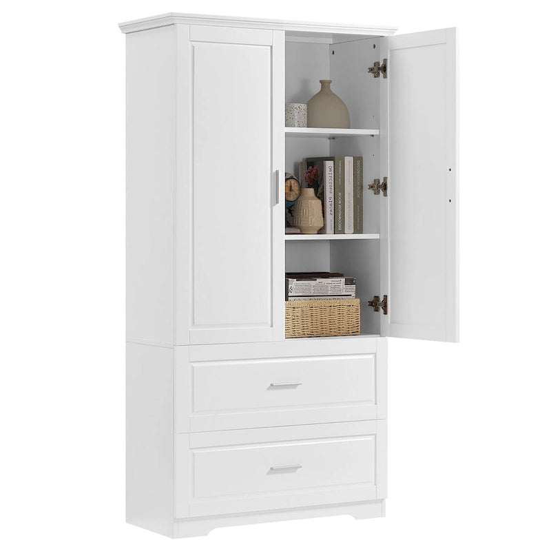 Tall Bathroom Storage Cabinet with 2 Doors, 2 Drawers & Adjustable Shelf
