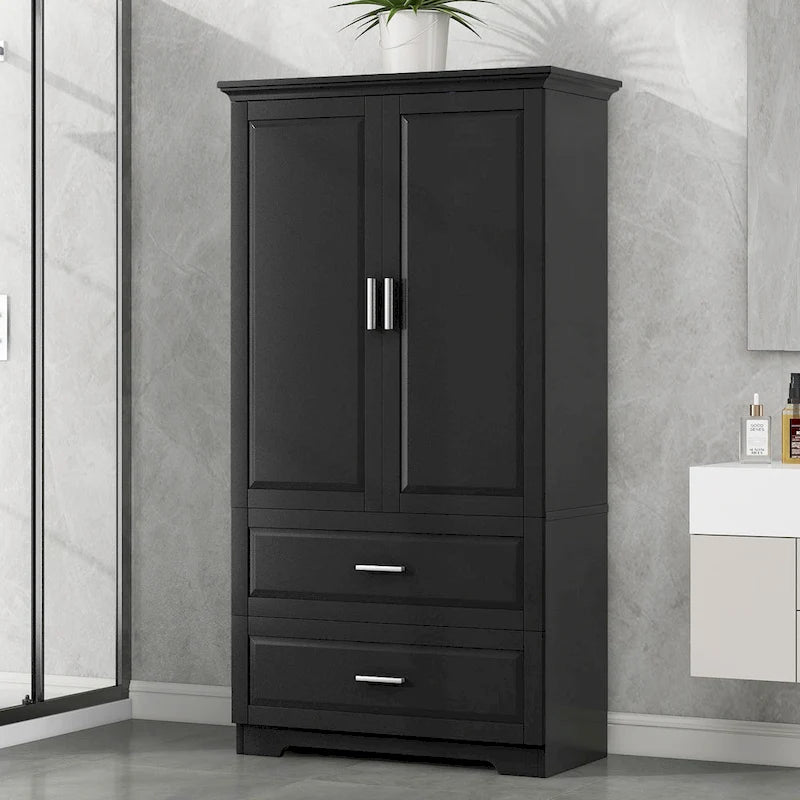 Tall Bathroom Storage Cabinet with 2 Doors, 2 Drawers & Adjustable Shelf