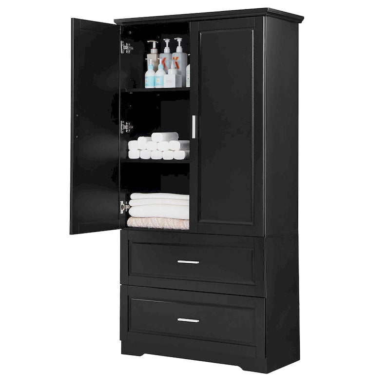 Tall Bathroom Storage Cabinet with 2 Doors, 2 Drawers & Adjustable Shelf