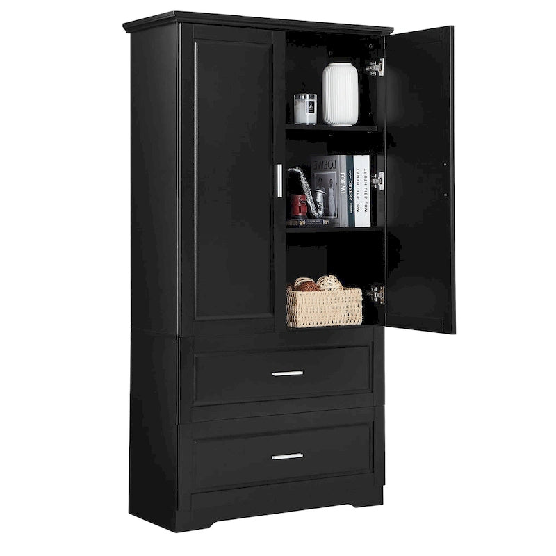 Tall Bathroom Storage Cabinet with 2 Doors, 2 Drawers & Adjustable Shelf