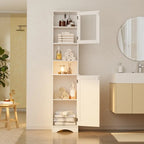 Freestanding Narrow Tall Bathroom Storage Cabinet with Adjustable Shelves, Door and Open Shelves