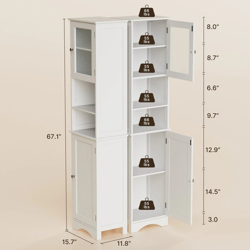 Freestanding Narrow Tall Bathroom Storage Cabinet with Adjustable Shelves, Door and Open Shelves