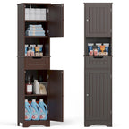 Freestanding Narrow Tall Bathroom Storage Cabinet with Adjustable Shelves, Door and Open Shelves
