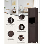 Freestanding Narrow Tall Bathroom Storage Cabinet with Adjustable Shelves, Door and Open Shelves