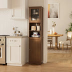 Freestanding Narrow Tall Bathroom Storage Cabinet with Adjustable Shelves, Door and Open Shelves