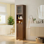 Freestanding Narrow Tall Bathroom Storage Cabinet with Adjustable Shelves, Door and Open Shelves