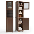Freestanding Narrow Tall Bathroom Storage Cabinet with Adjustable Shelves, Door and Open Shelves