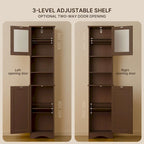 Freestanding Narrow Tall Bathroom Storage Cabinet with Adjustable Shelves, Door and Open Shelves