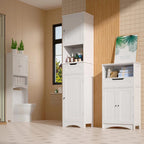 Freestanding Narrow Tall Bathroom Storage Cabinet with Adjustable Shelves, Door and Open Shelves
