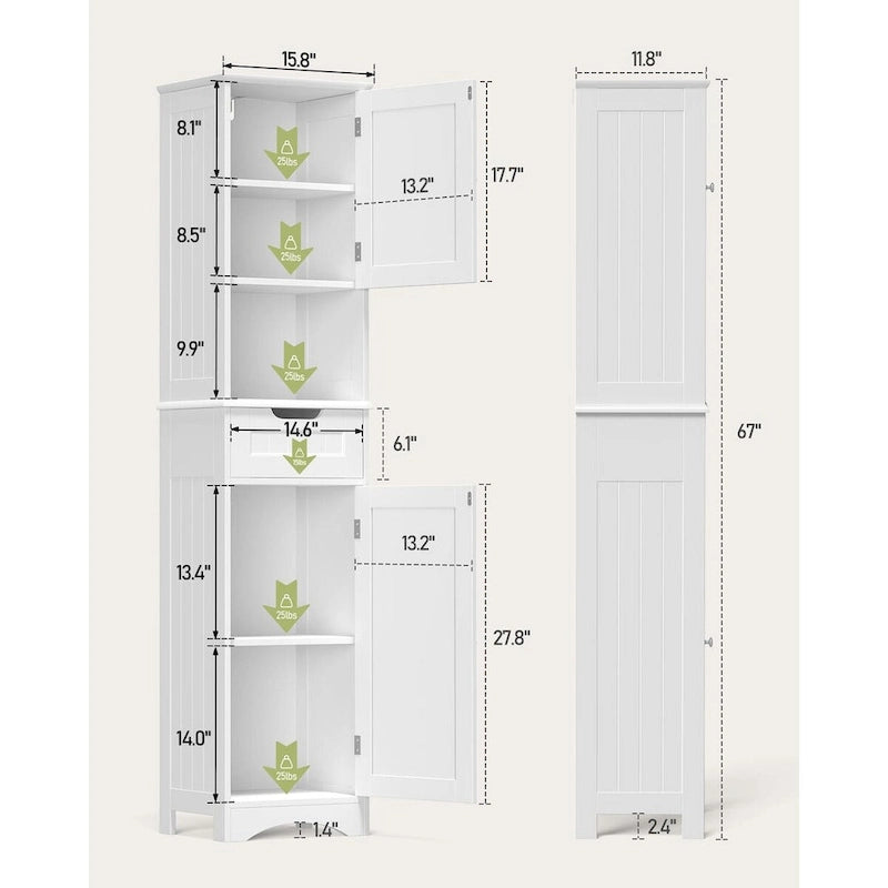Freestanding Narrow Tall Bathroom Storage Cabinet with Adjustable Shelves, Door and Open Shelves