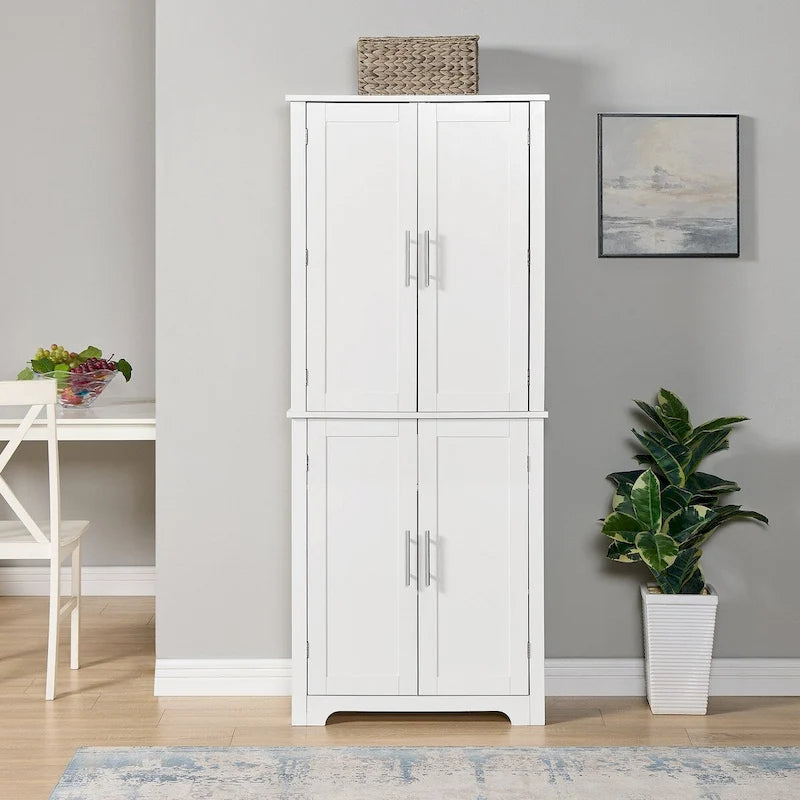 67 Tall MDF 4-door Bathroom Storage Cabinet with Adjustable Shelves - 28 X 67