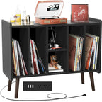 Record Player Stand with Power Outlet and USB Ports, Vinyl Record Storage Table,Vinyl Holder Display Shelf
