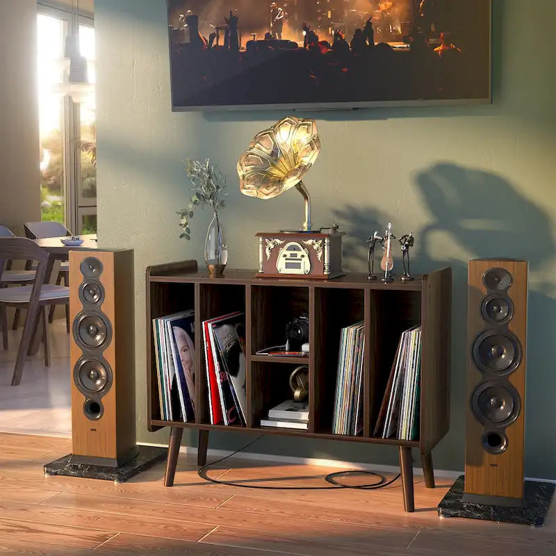 Record Player Stand with Power Outlet and USB Ports, Vinyl Record Storage Table,Vinyl Holder Display Shelf