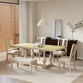 6-Piece 78 Trestle Extendable Dining Table Set w/Dining Chairs &Bench