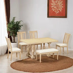 6-Piece 78 Trestle Extendable Dining Table Set w/Dining Chairs &Bench