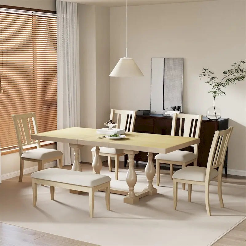6-Piece 78 Trestle Extendable Dining Table Set w/Dining Chairs &Bench